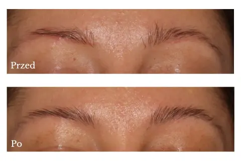 Przed i po makijażu permanentnym brwi. Henna podkreśla efekt, nadając im naturalny wygląd.