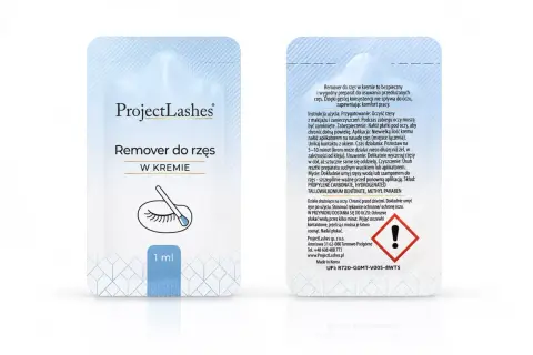 Opakowanie kremowego removera do rzęs ProjectLashes z aplikatorem.