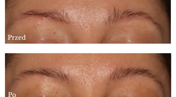 Przed i po makijażu permanentnym brwi. Henna podkreśla efekt, nadając im naturalny wygląd.