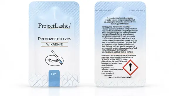 Opakowanie kremowego removera do rzęs ProjectLashes z aplikatorem.