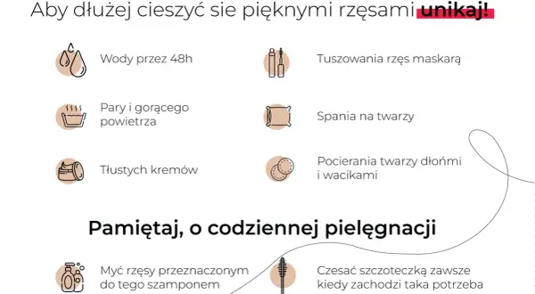 Unikaj tuszowania rzęs maskarą, pary, gorącego powietrza, tłustych kremów, spania na twarzy i pocierania. Pamiętaj o codziennej pielęgnacji, by uniknąć brudnych rzęs.