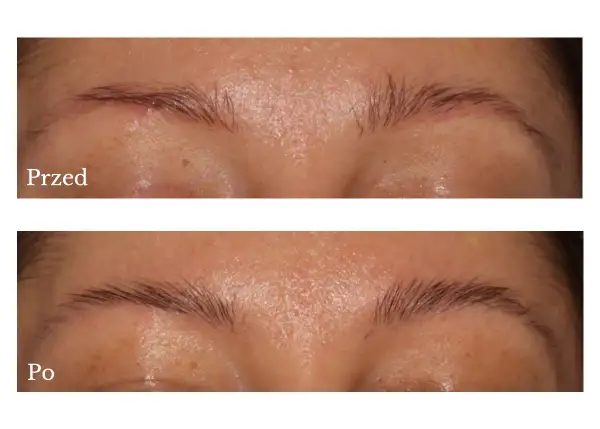 Przed i po makijażu permanentnym brwi. Henna podkreśla efekt, nadając im naturalny wygląd.